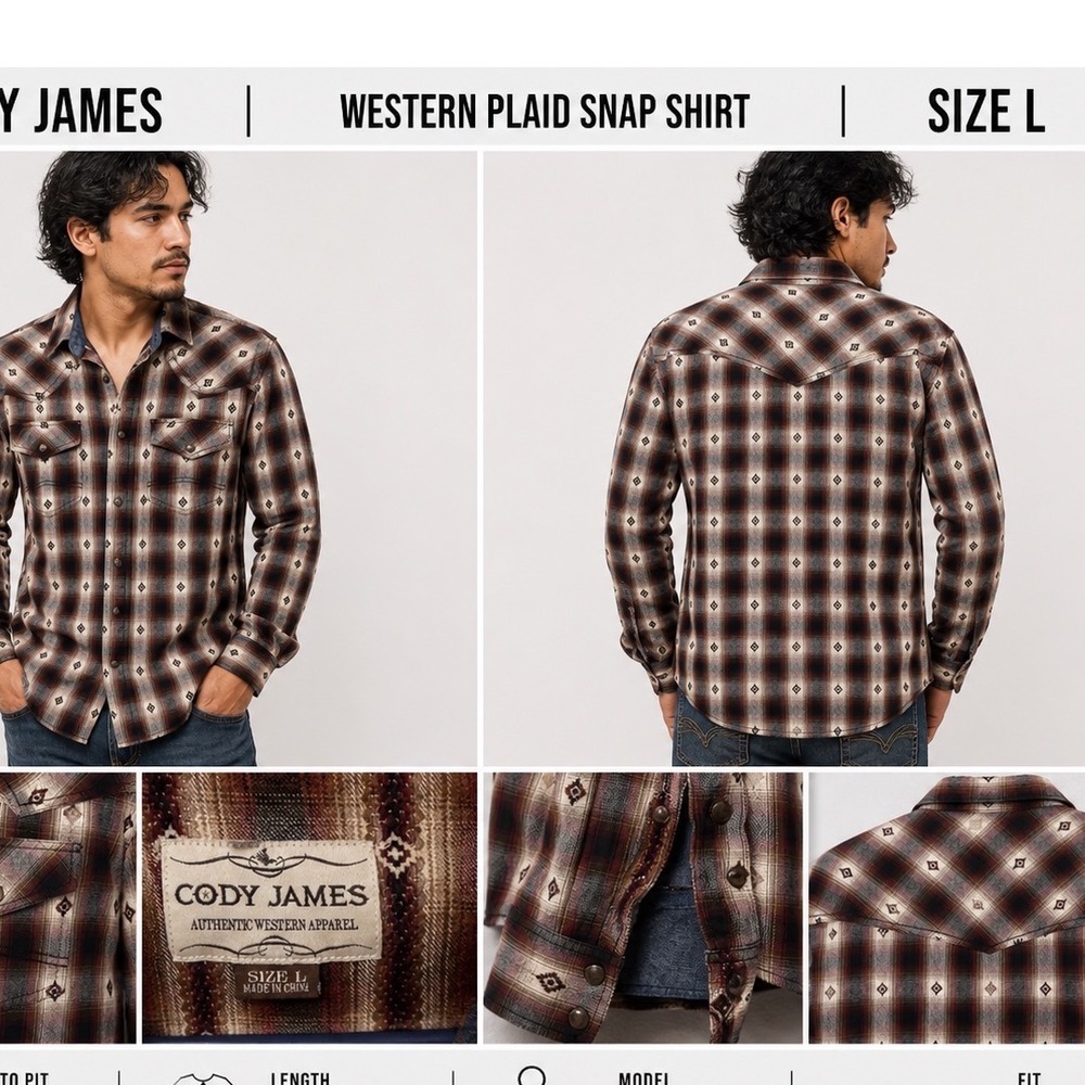 Cody James Mens Large Western Plaid Diamond Embroidered Button Up Shirt